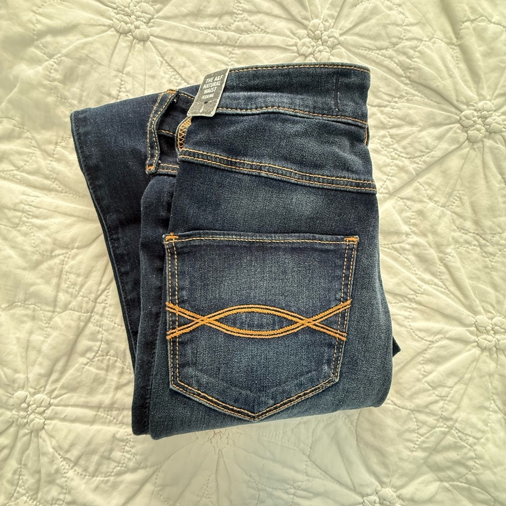 Abercrombie & Fitch Dark Blue Boot Cut Jeans with Gold Stitching